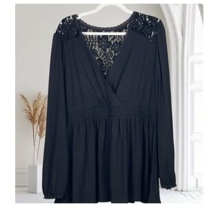Torrid Texture Jersey V-Neck Lace Yoke Surplice Long Sleeve Babydoll Size 3X